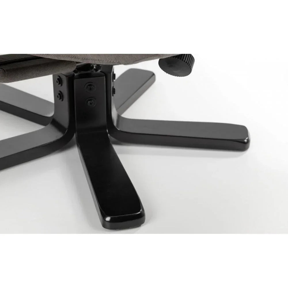 Black metal swivel chair base with visible adjustment knob and sturdy legs