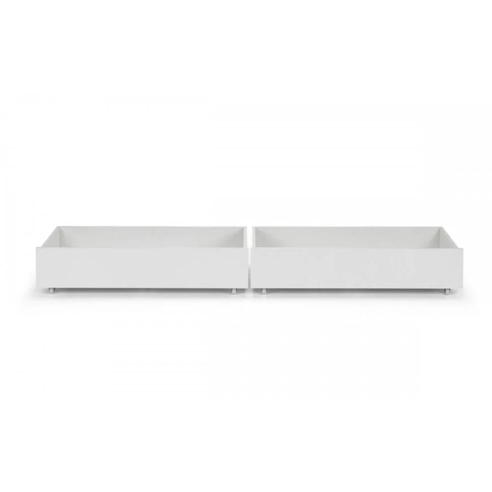 White underbed storage drawers set with smooth finish on plain background