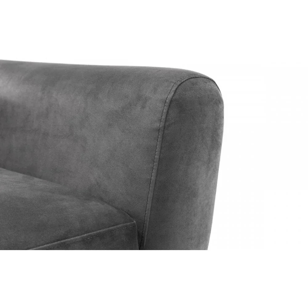 Close up of grey fabric sofa armrest and backrest upholstery