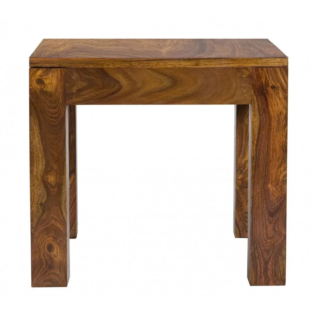 Solid wood console table with natural grain finish, rectangular top and straight legs