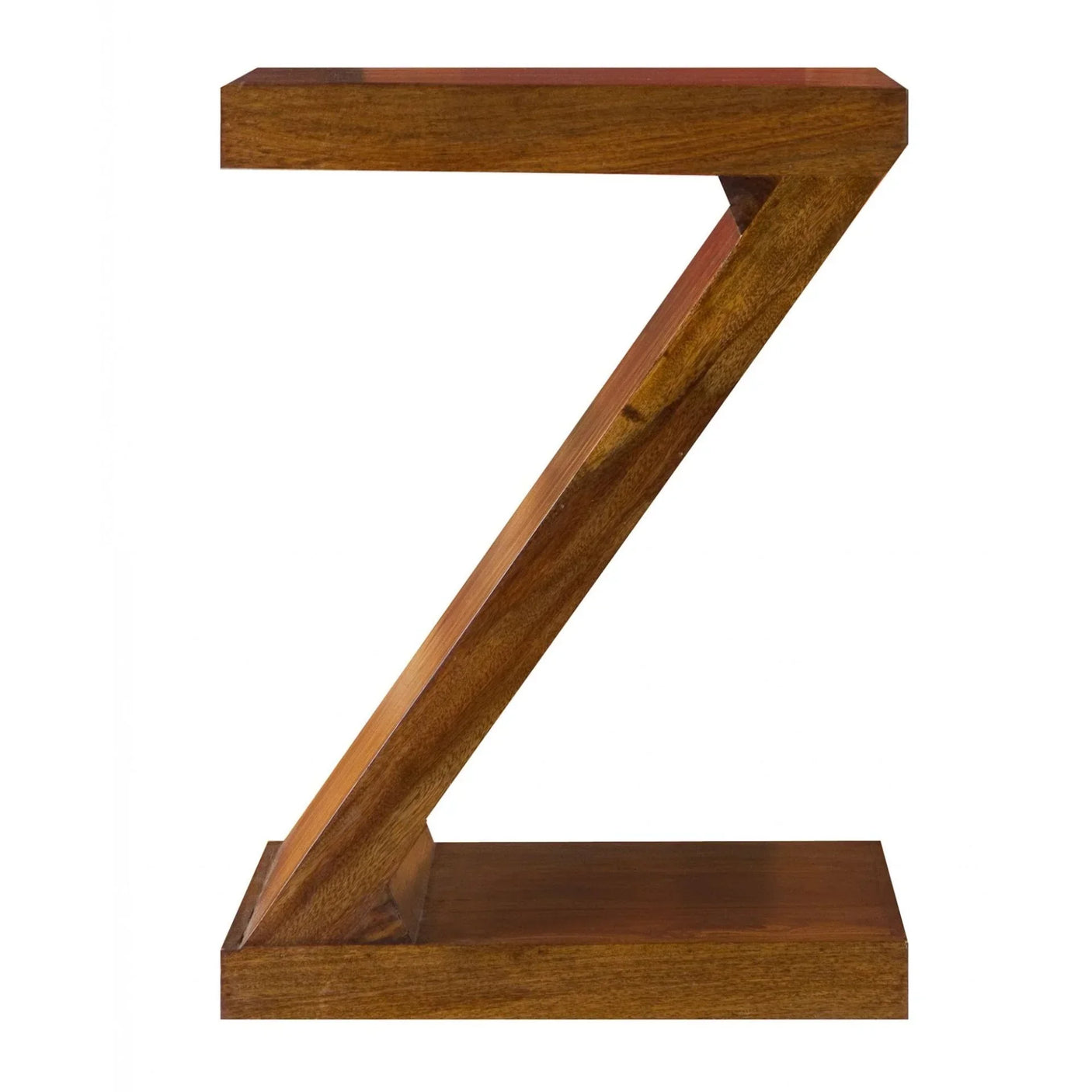 Solid wood Z shaped side table with smooth finish and modern geometric design