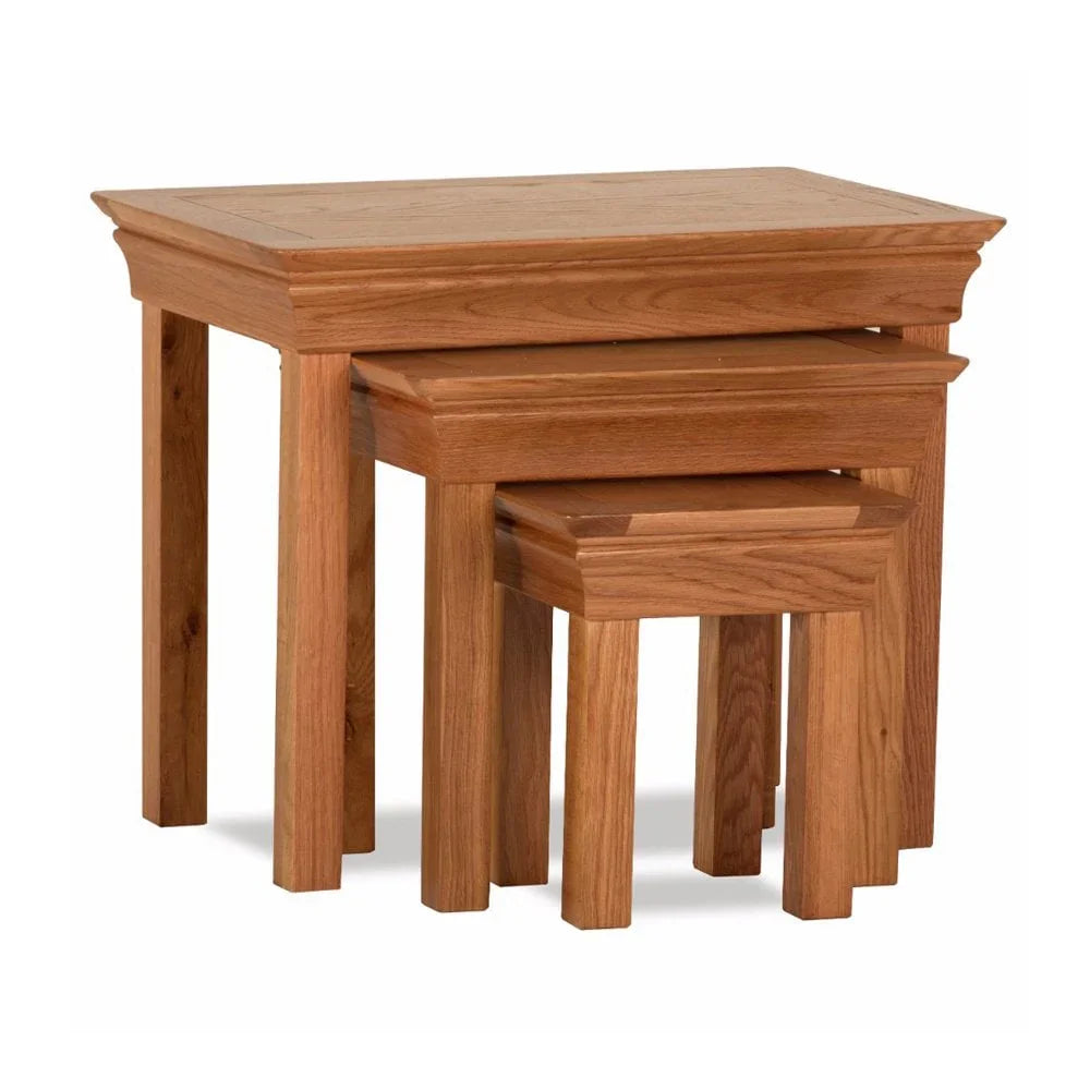 Buy wooden nesting tables set online, compact oak side tables for living room furniture