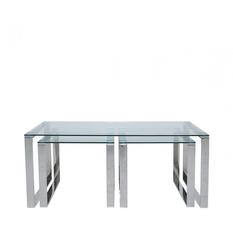 Set Of 3 Harry Tables 2 End 1 Coffee S.Steel Gls Top (2 PARTS)