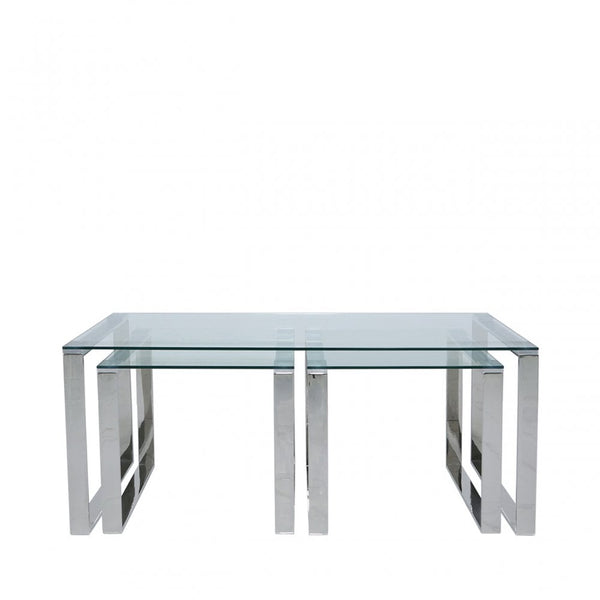 Set Of 3 Harry Tables 2 End 1 Coffee S.Steel Gls Top (2 PARTS)