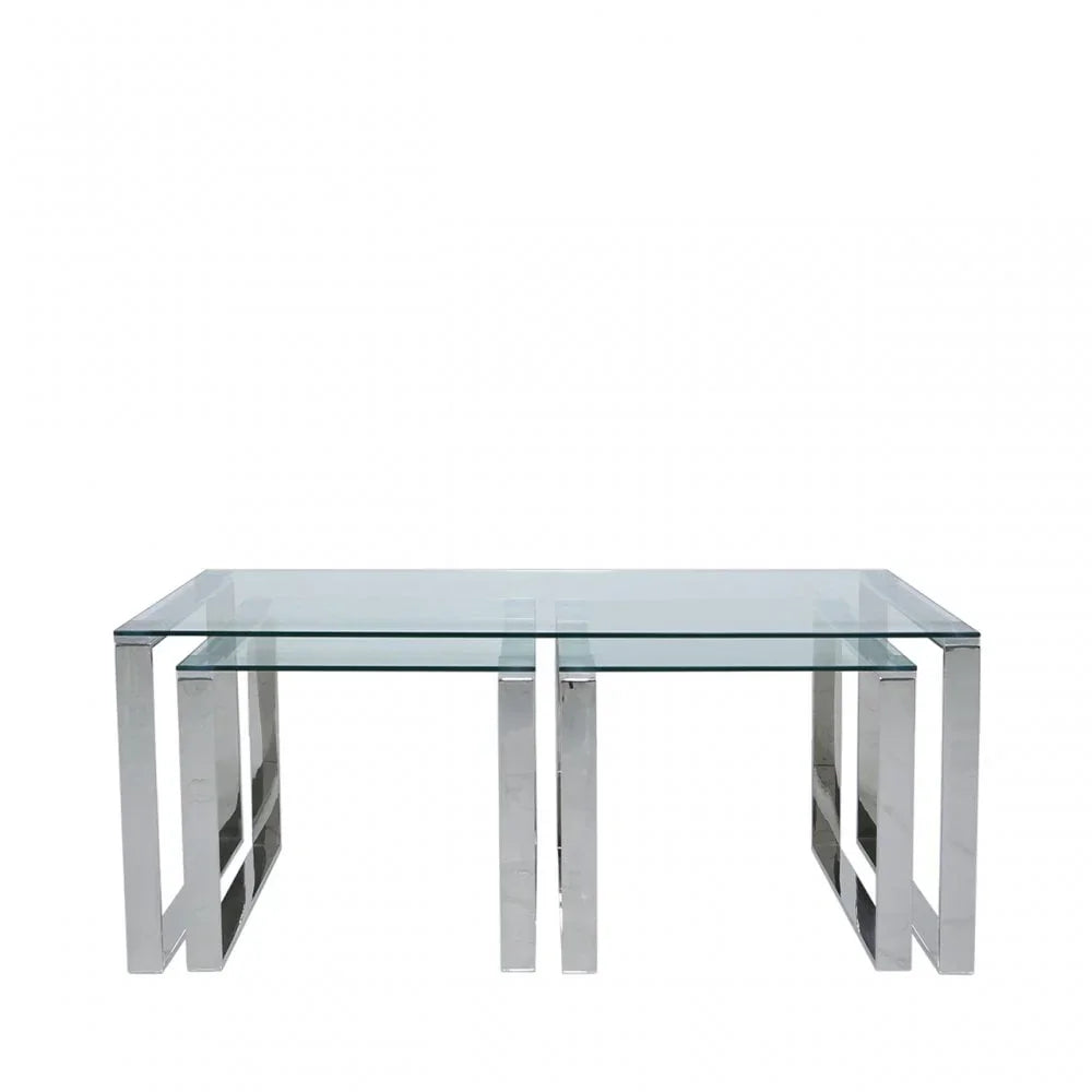 Set Of 3 Harry Tables 2 End 1 Coffee S.Steel Gls Top (2 PARTS)