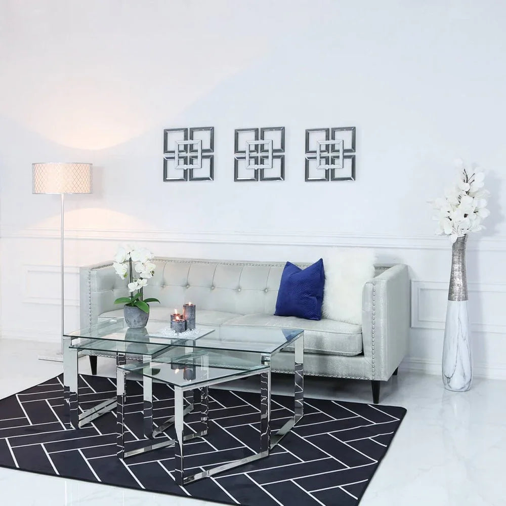 Set Of 3 Harry Tables 2 End 1 Coffee S.Steel Gls Top (2 PARTS)