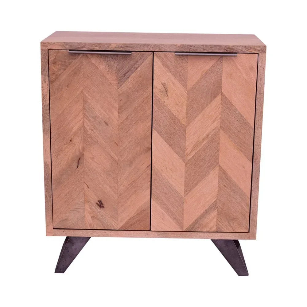 Chevron pattern wood sideboard with two doors and angled black legs