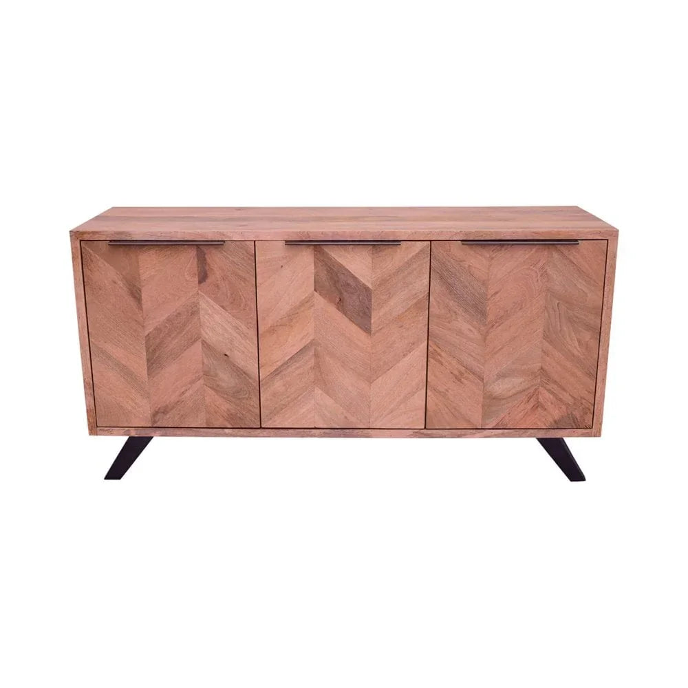 Chevron wood sideboard with three doors and black angled legs
