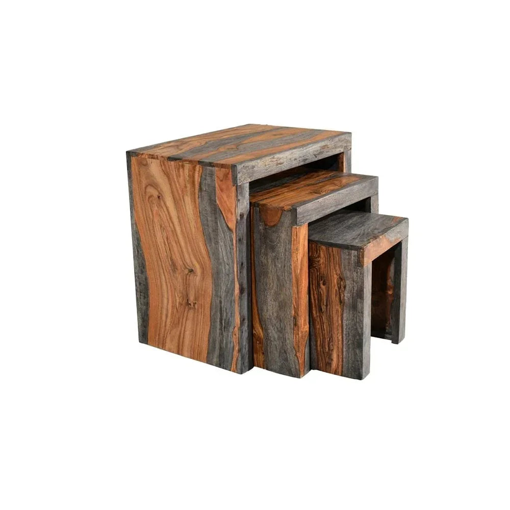 Set of three solid wood nesting tables with natural grain finish