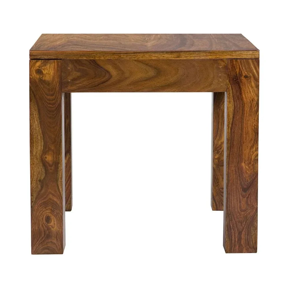 Solid wood side table with natural grain finish, square legs and modern design