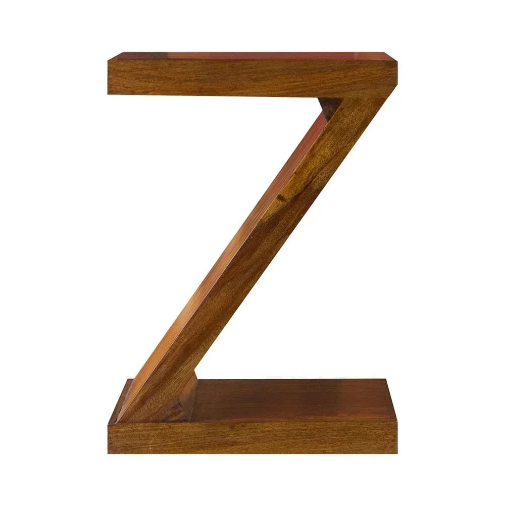 Solid wood Z-shaped side table with natural finish and clean lines