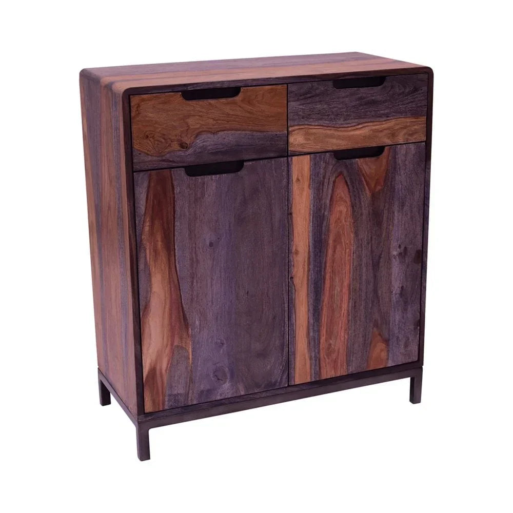 Solid wood sideboard cabinet with two drawers and two doors, natural grain finish