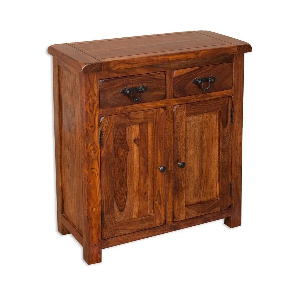 Solid wood sideboard with two drawers and double cabinet doors, natural finish