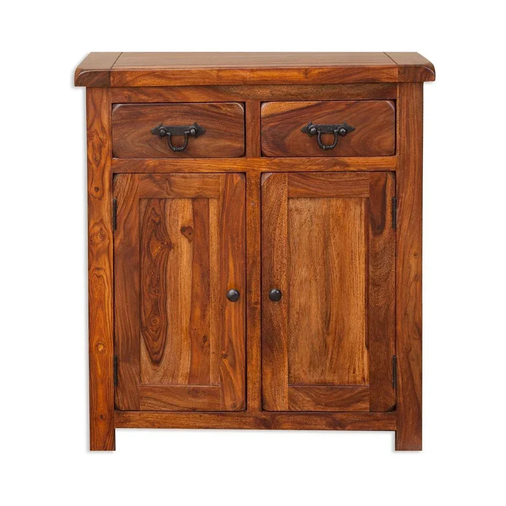 Solid wood sideboard with two drawers and two doors, rustic finish, front view