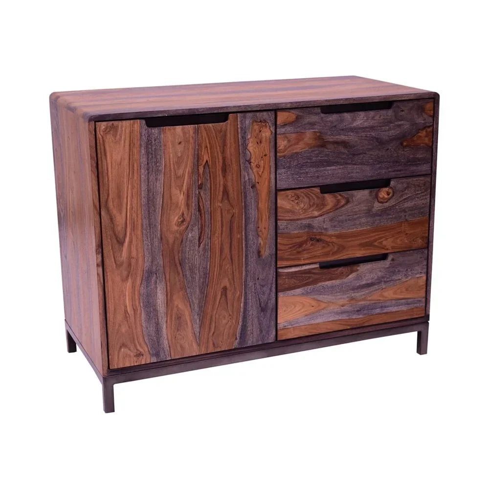Solid wood sideboard with three drawers and one cabinet door, natural grain finish