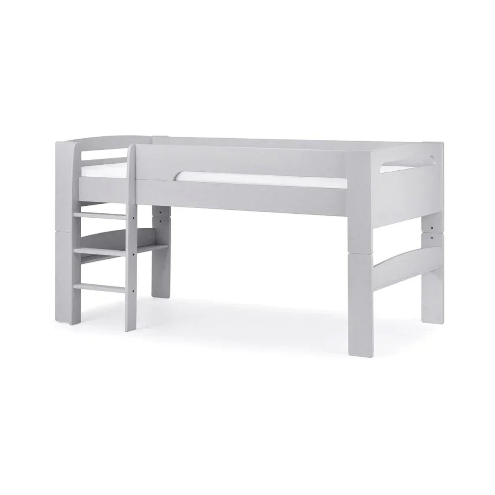 White wooden mid sleeper bed with ladder for children