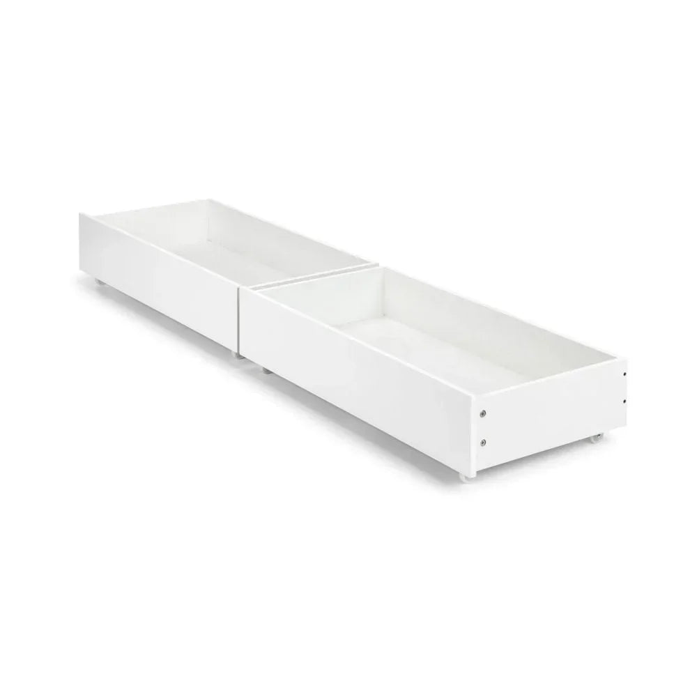 white under bed storage drawers with casters on a plain background