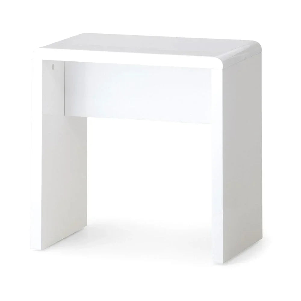 White wooden dressing table stool with rectangular design on white background