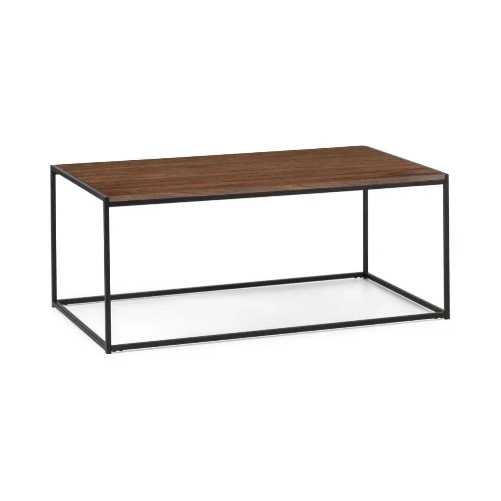 Rectangular coffee table with walnut wood top and black metal frame