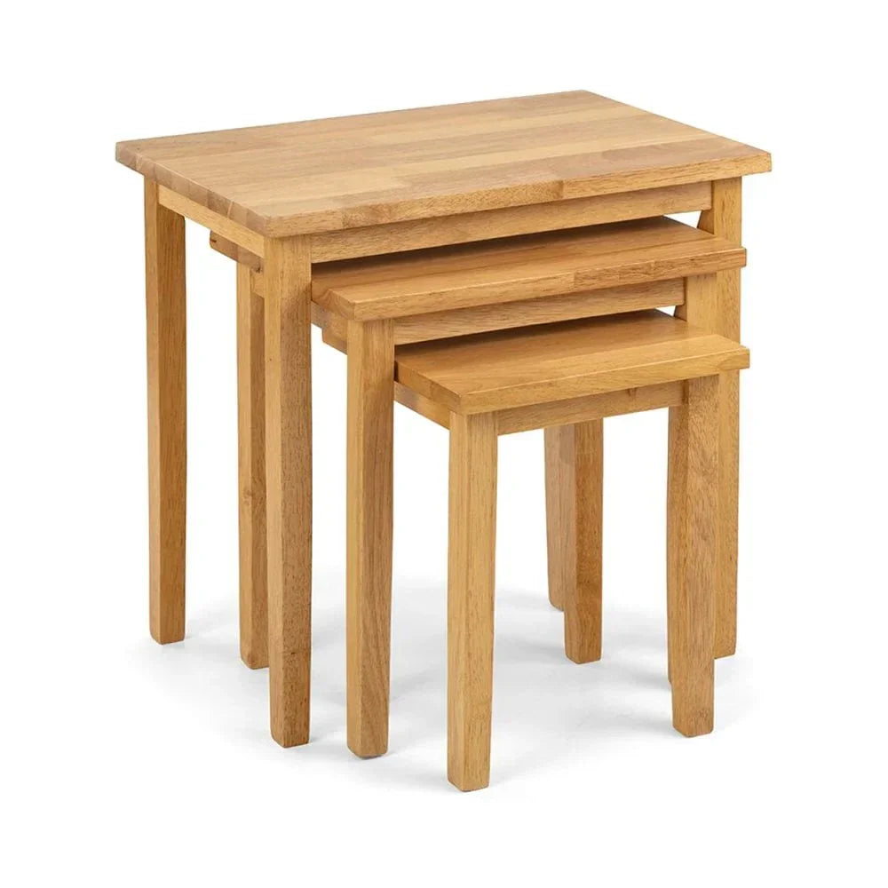Oak nest of tables set with three stackable wooden tables
