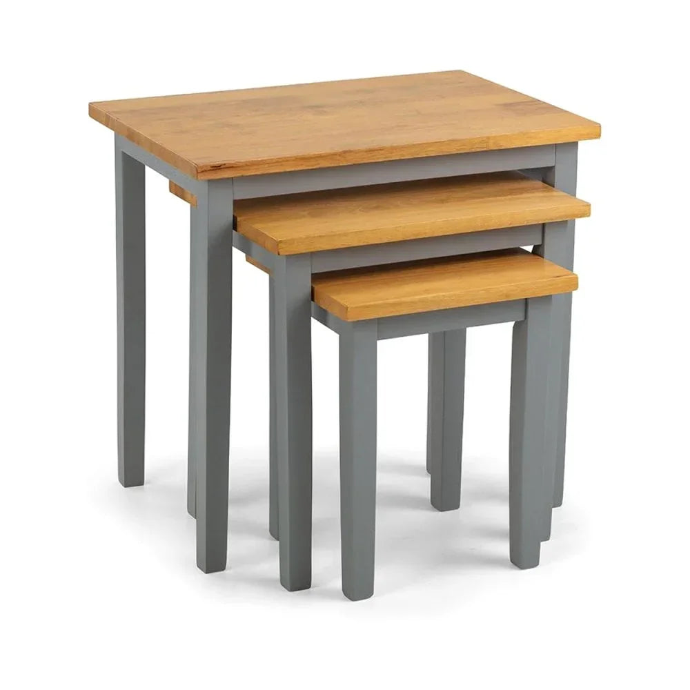 Set of three oak and grey nesting tables with straight legs
