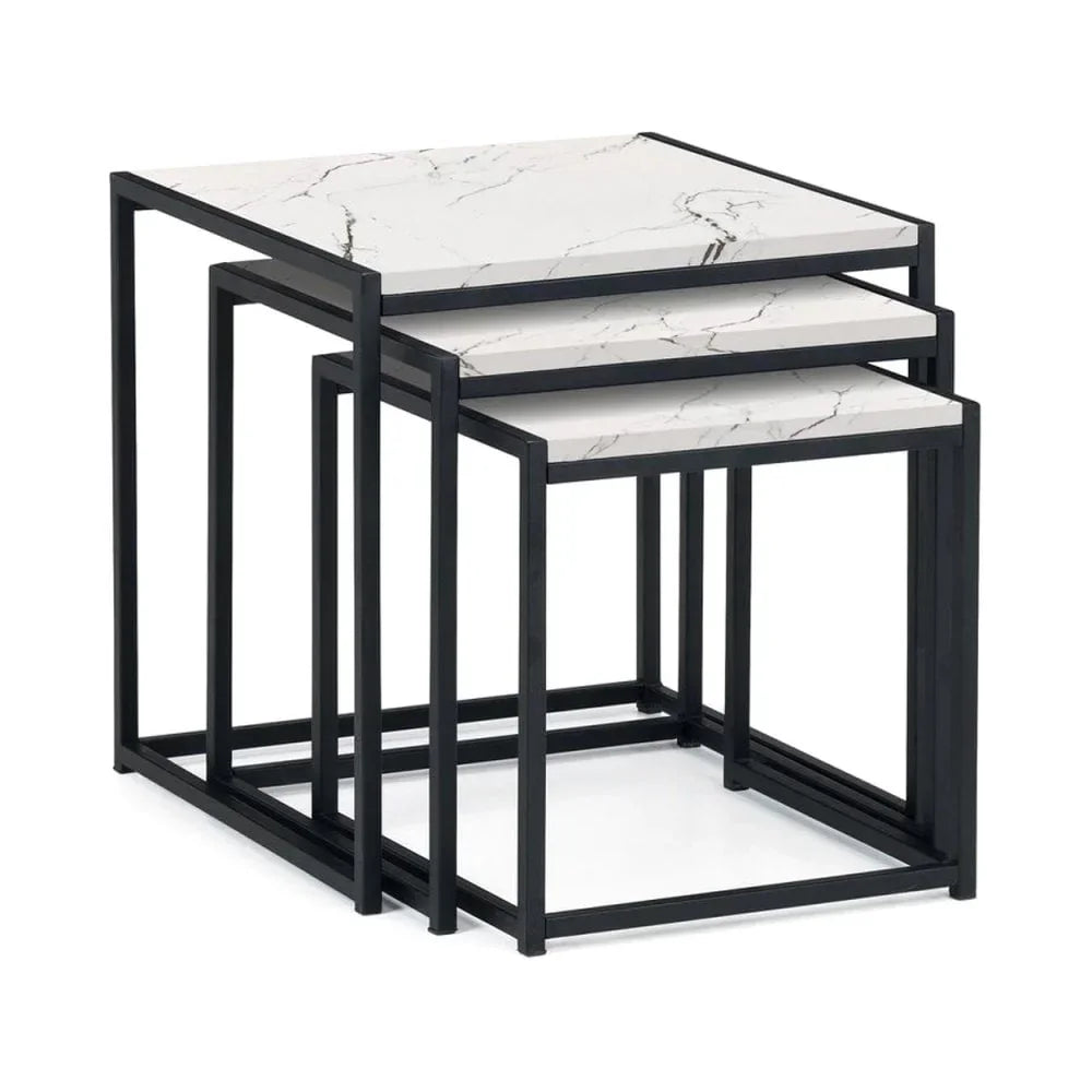Marble nesting tables with black metal frames set of three modern square side tables