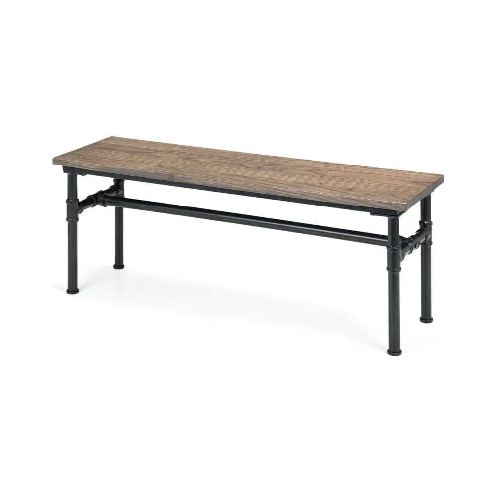 Industrial style bench with wooden seat and black metal pipe legs