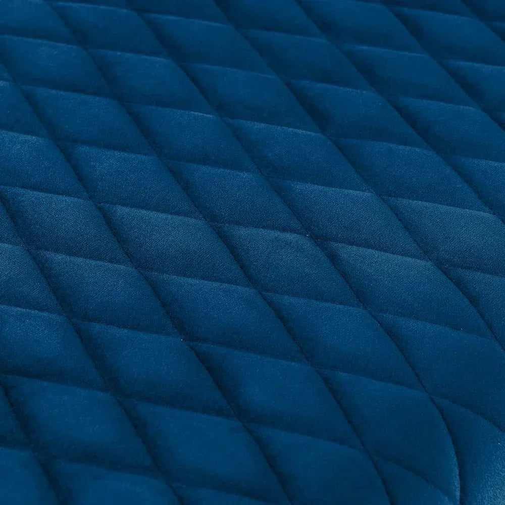 Blue velvet sofa upholstery with diamond quilted pattern