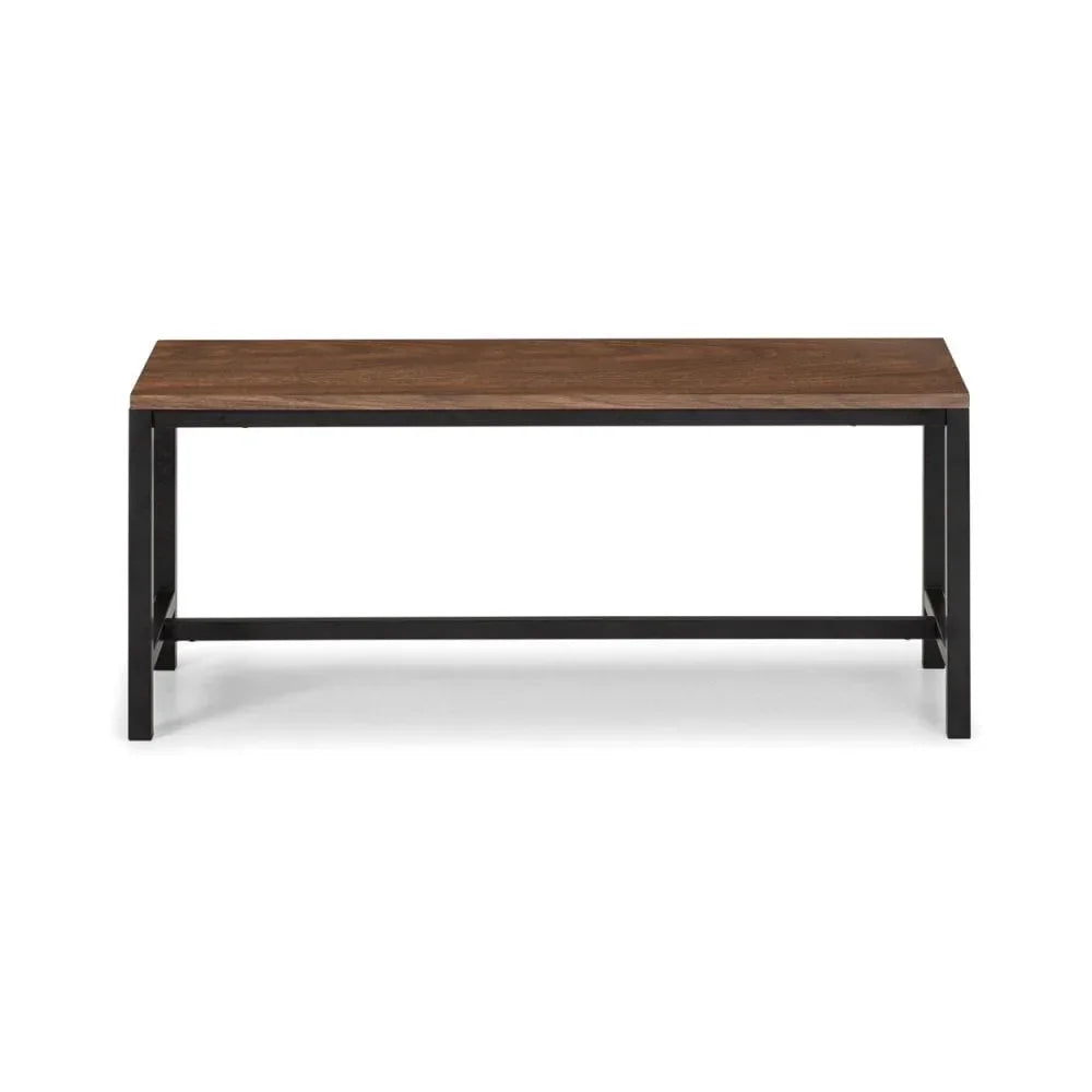 Rectangular dining bench with dark wooden seat and black metal legs