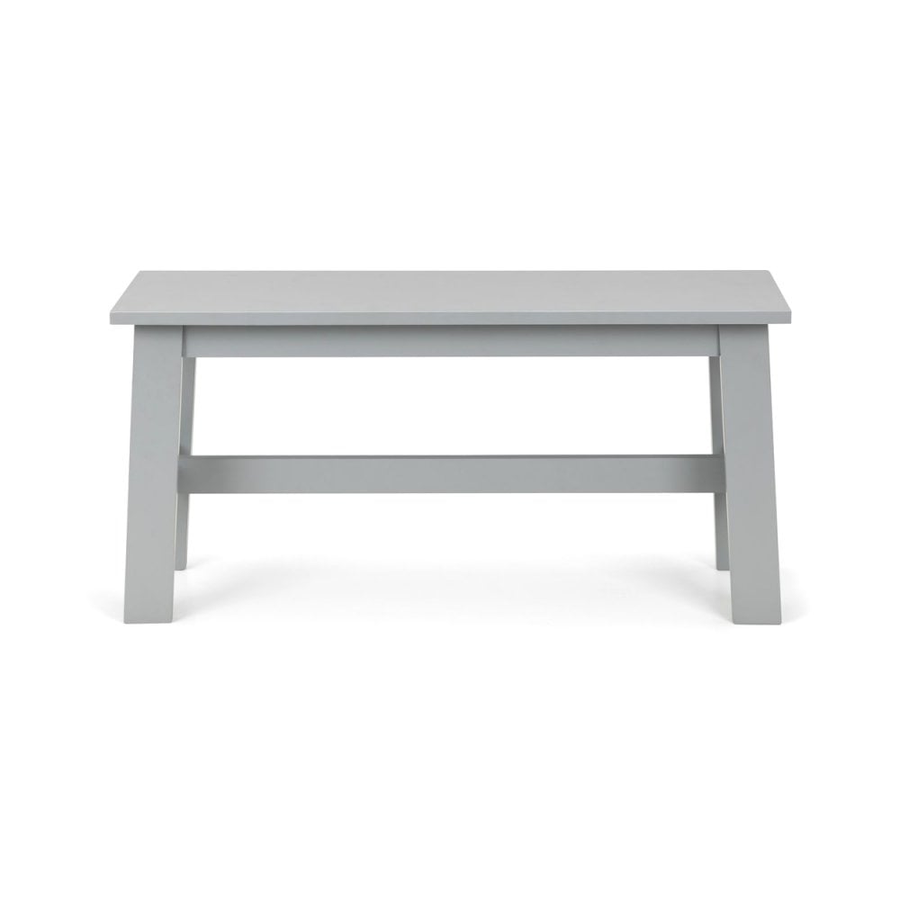 Light grey wooden dining bench with clean lines and sturdy rectangular legs
