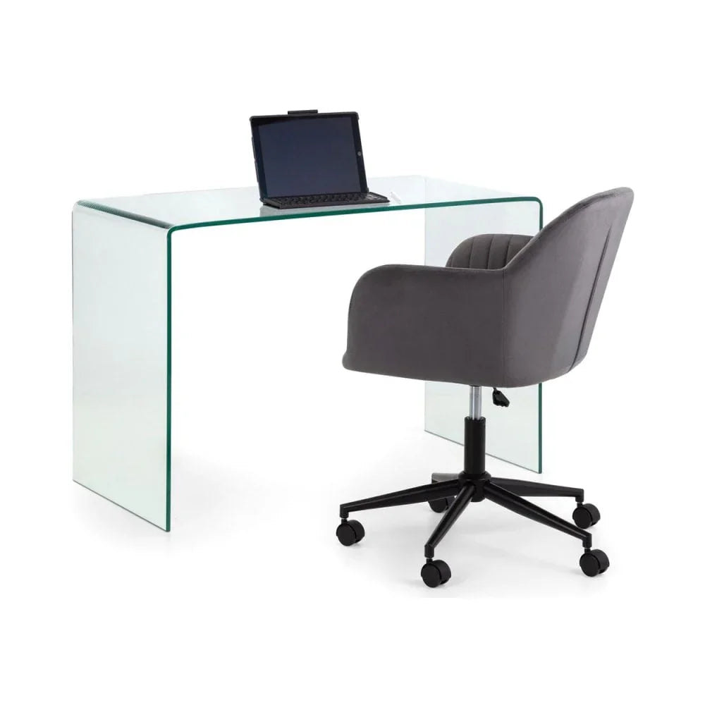 Kahlo Velvet Swivel Office Chair- Grey/Black