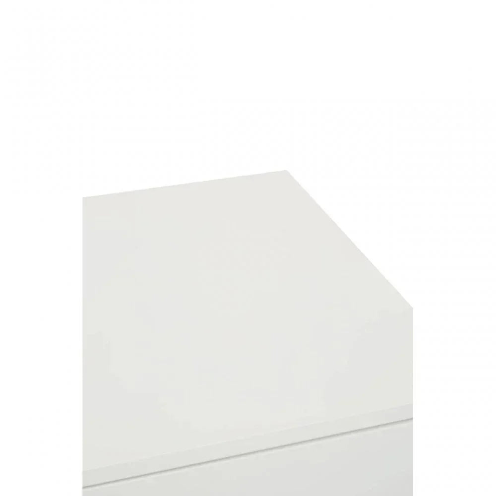 closeup of white bedside table corner with smooth finish