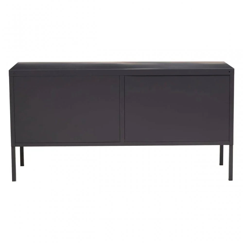 Black metal sideboard with two doors and slim legs front view