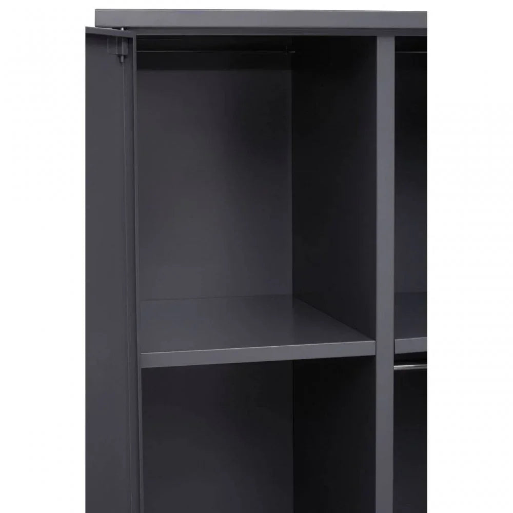 Close view of grey wardrobe shelf and hanging rail with modern matte finish