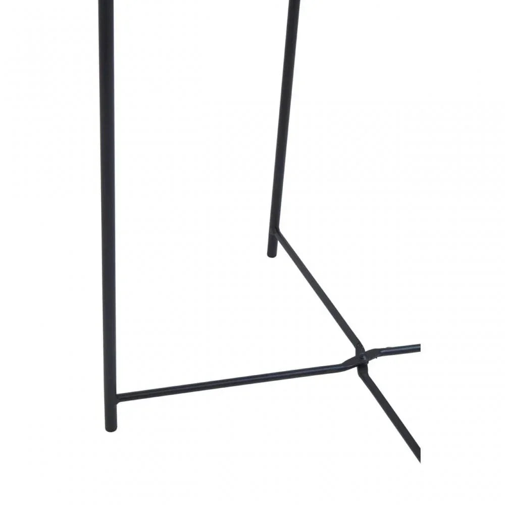 Black metal table legs with crossbar base detail on white background