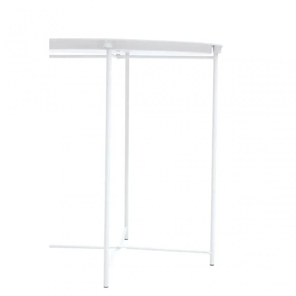 White metal table legs with crossbar support viewed from the side