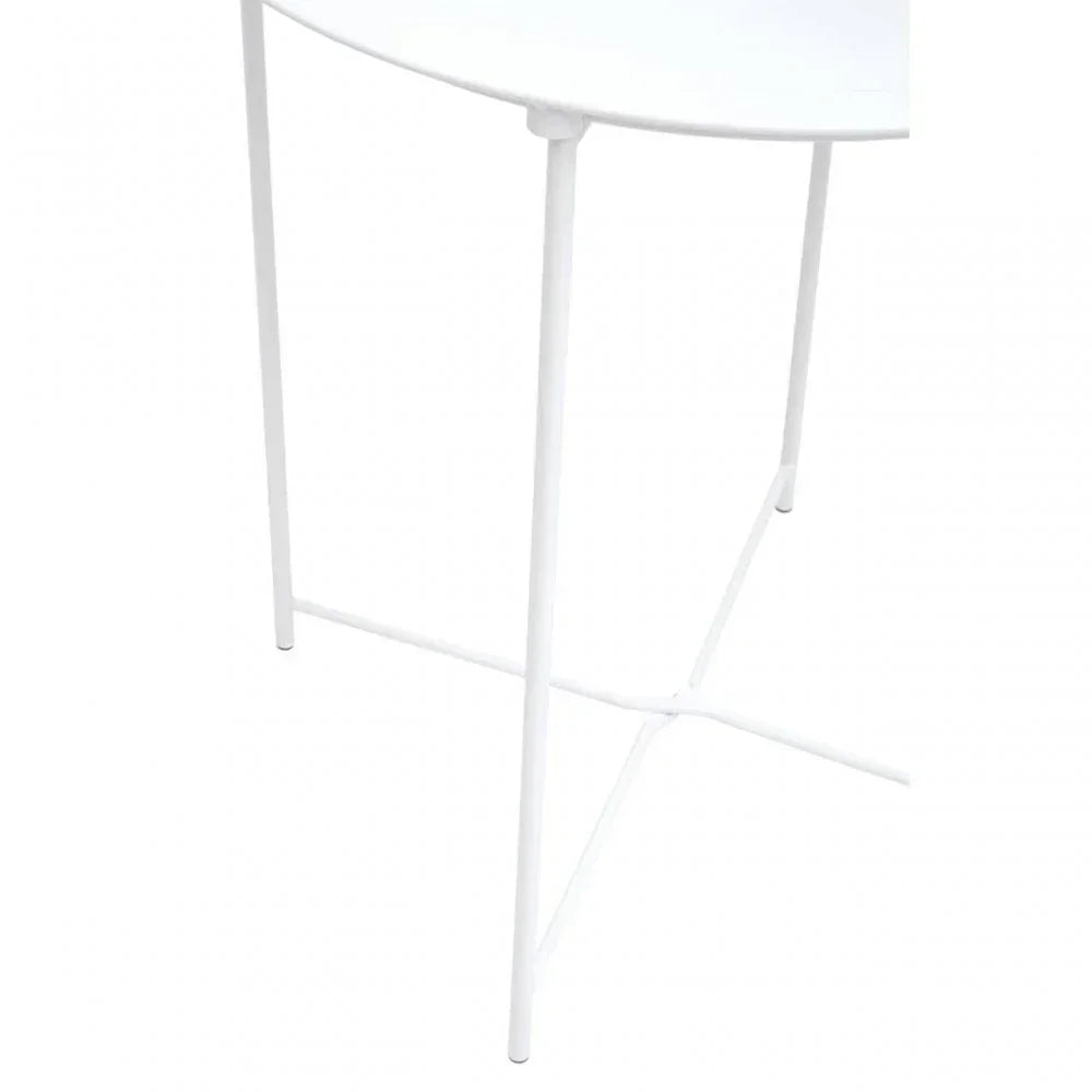 White metal table legs with round edge and crossbar support