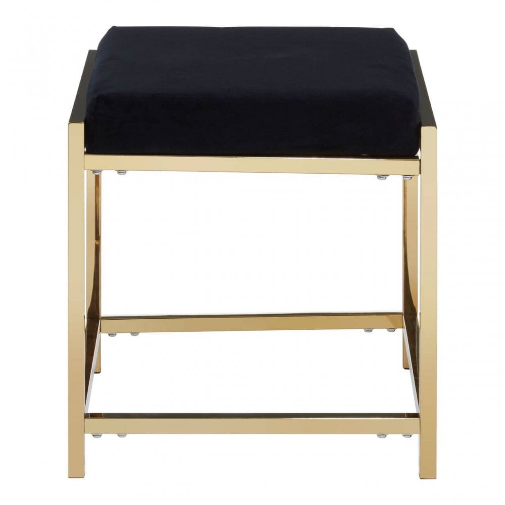 Inspire Black Velvet And Gold Finish Stool