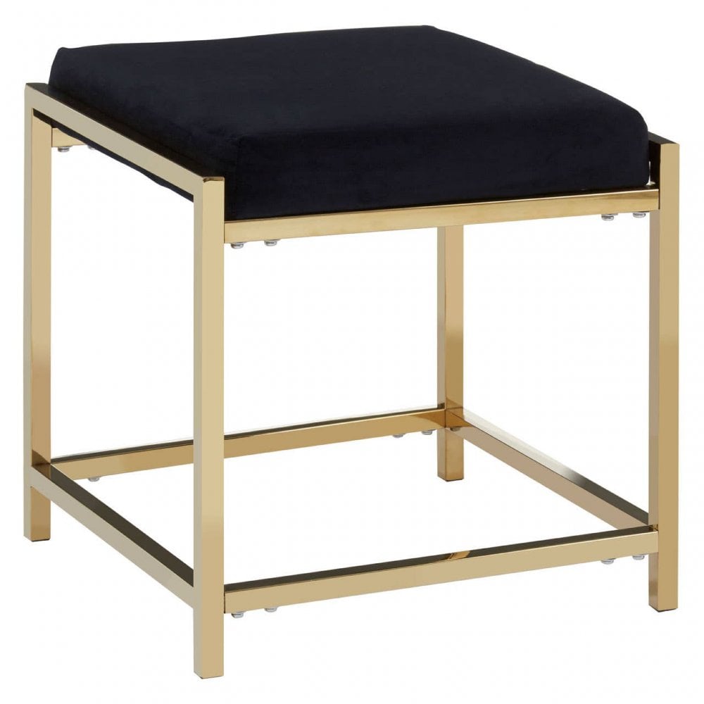 Inspire Black Velvet And Gold Finish Stool