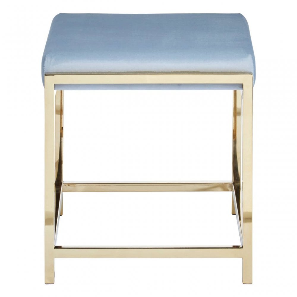 Inspire Powder Blue Velvet And Gold Stool