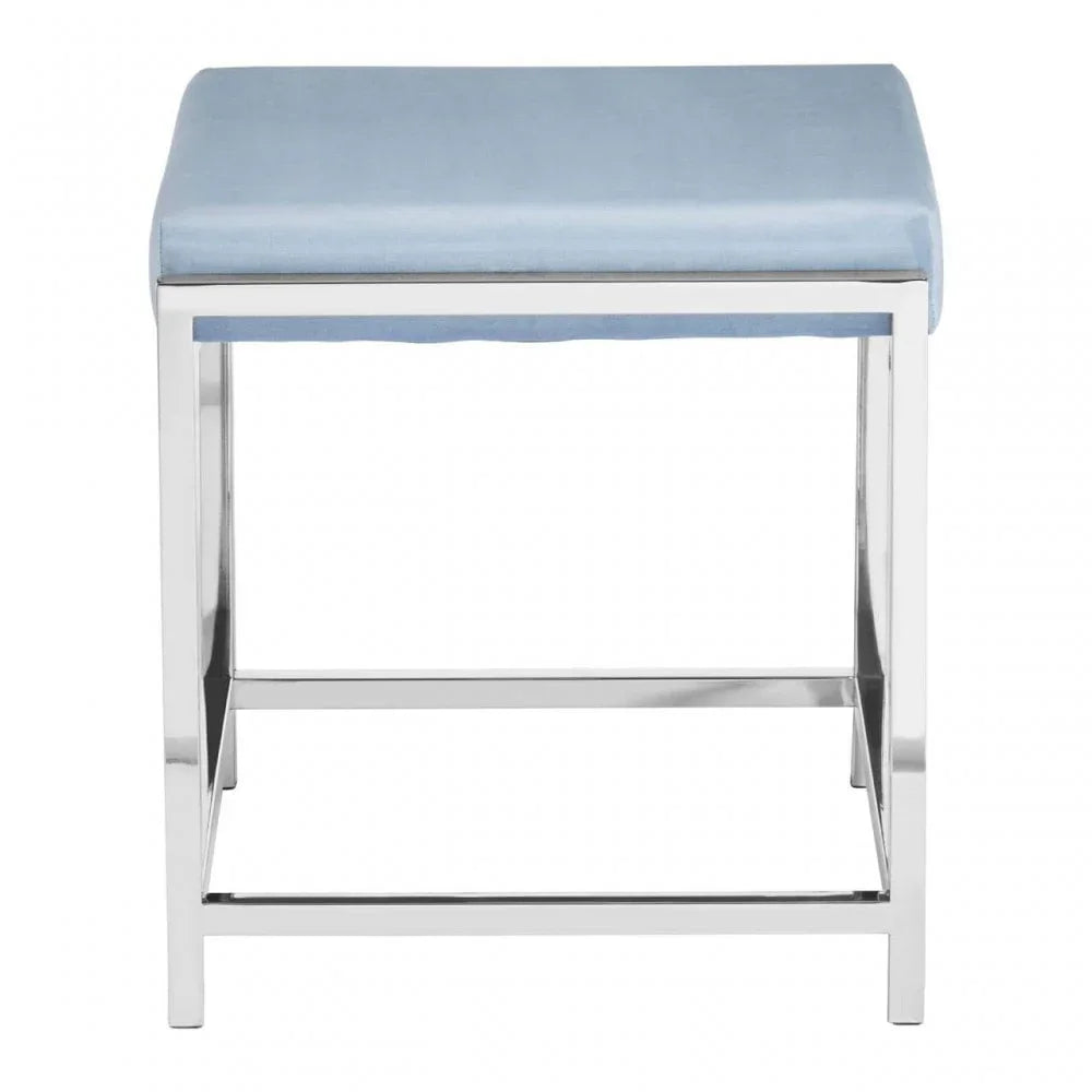 Inspire Powder Blue Velvet And Silver Stool