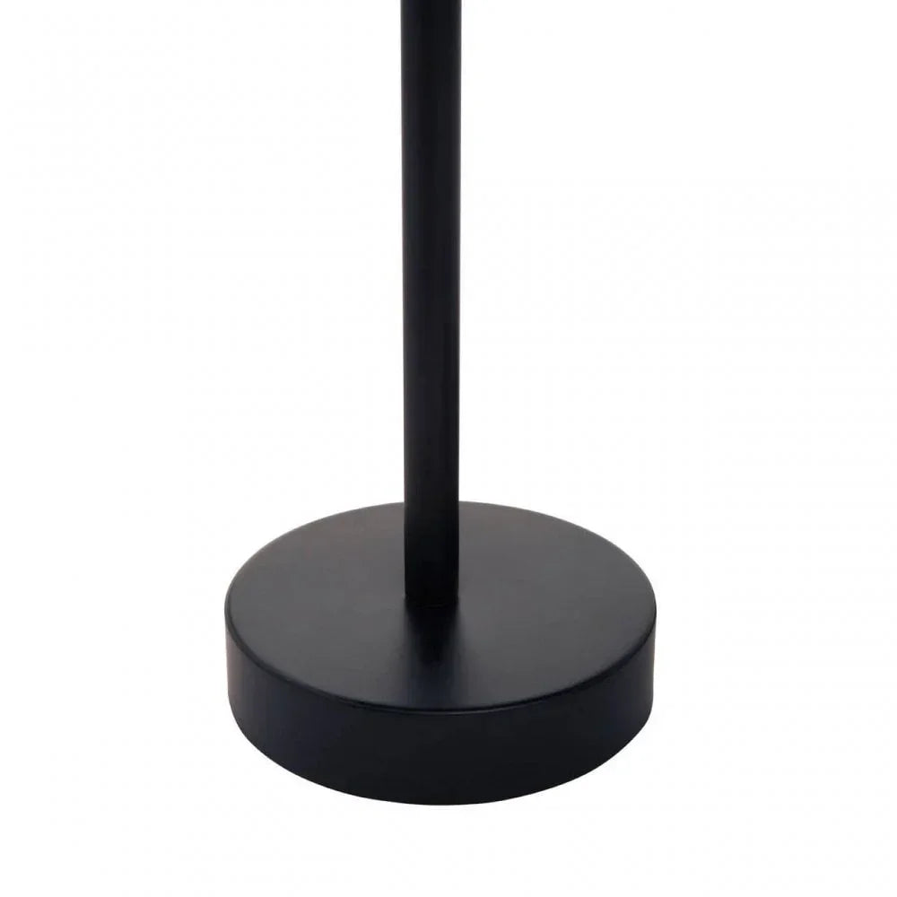 Black metal lamp base with round pedestal on white background