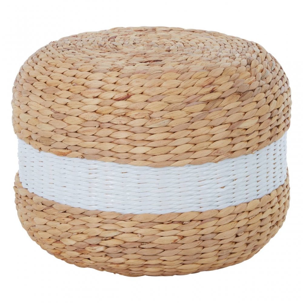 Shelby White Stripe Seagrass Pouffe