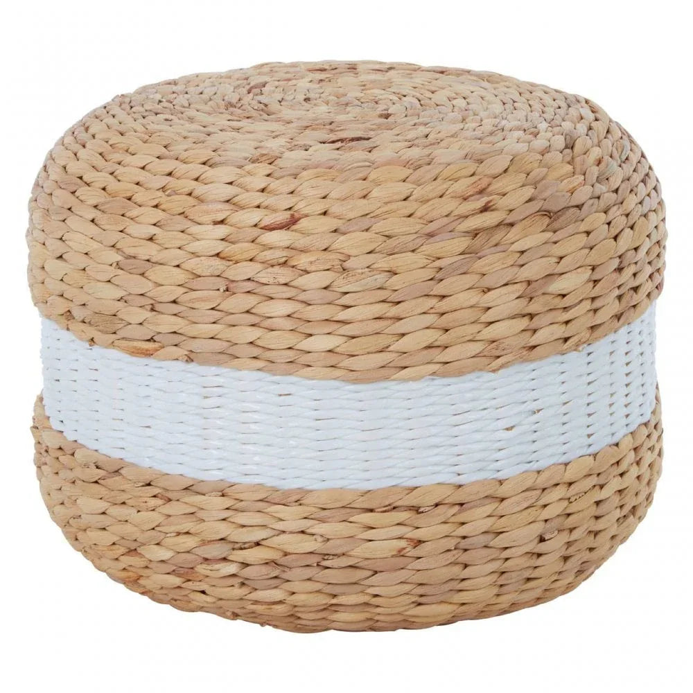 Shelby White Stripe Seagrass Pouffe