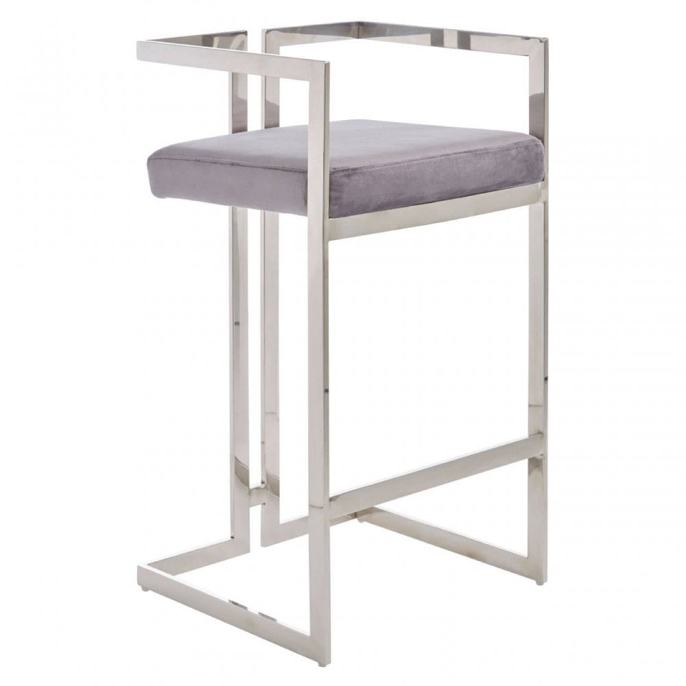 Flora Grey Velvet Bar Stool