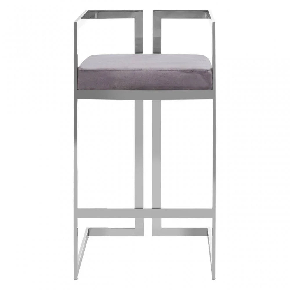 Flora Grey Velvet Bar Stool