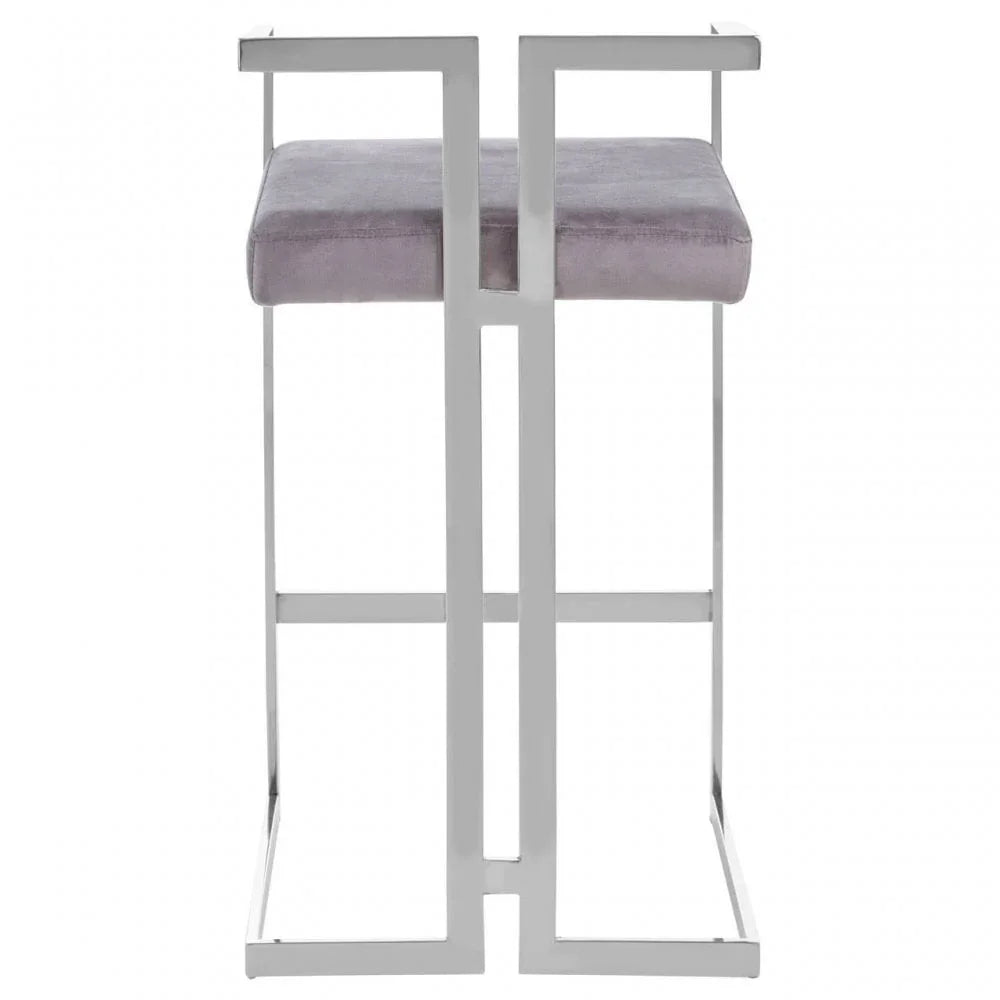 Flora Grey Velvet Bar Stool