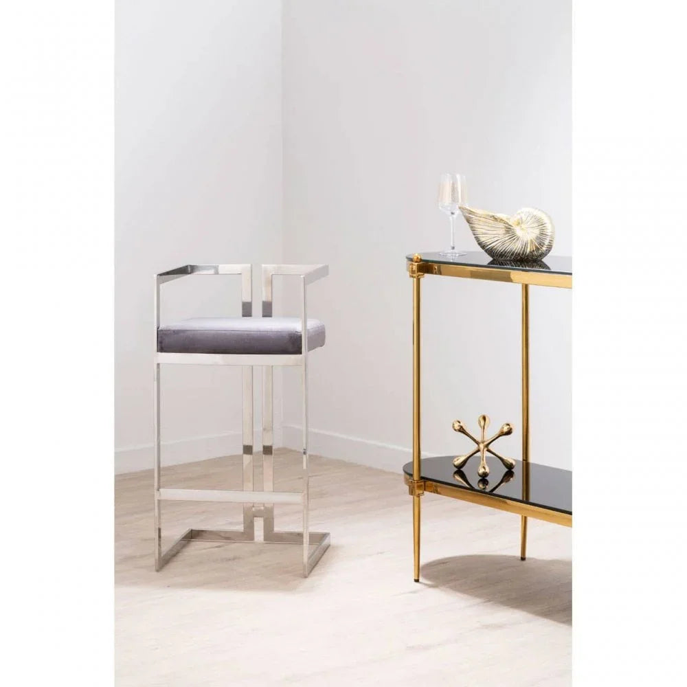Flora Grey Velvet Bar Stool