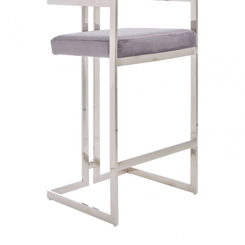 Flora Grey Velvet Bar Stool