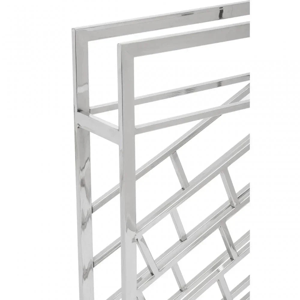 Chrome metal geometric table frame with modern angular lines
